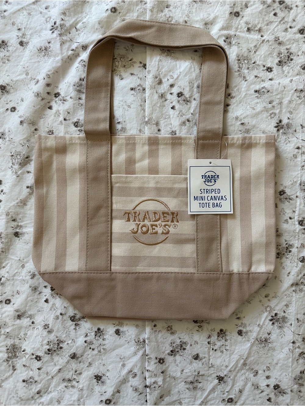 Trader Joe's Striped Mini Canvas Tote Bag in Beige
